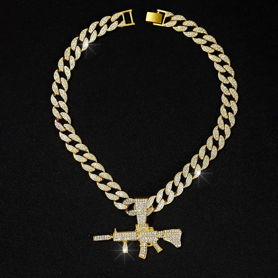 Wholesale Diamond Gun Pendant Alloy Necklace